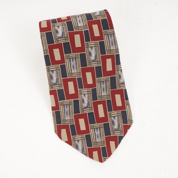 Brooks Brothers Makers All Silk Red‎ with Geometric Rectangular Pattern Tie​ - Picture 1 of 5
